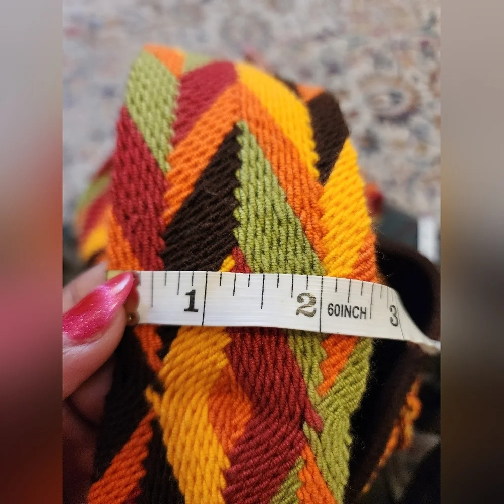 Hand Knit Wiven Brown Orange Buckwt Crossbody Bag - Picture 13 of 13